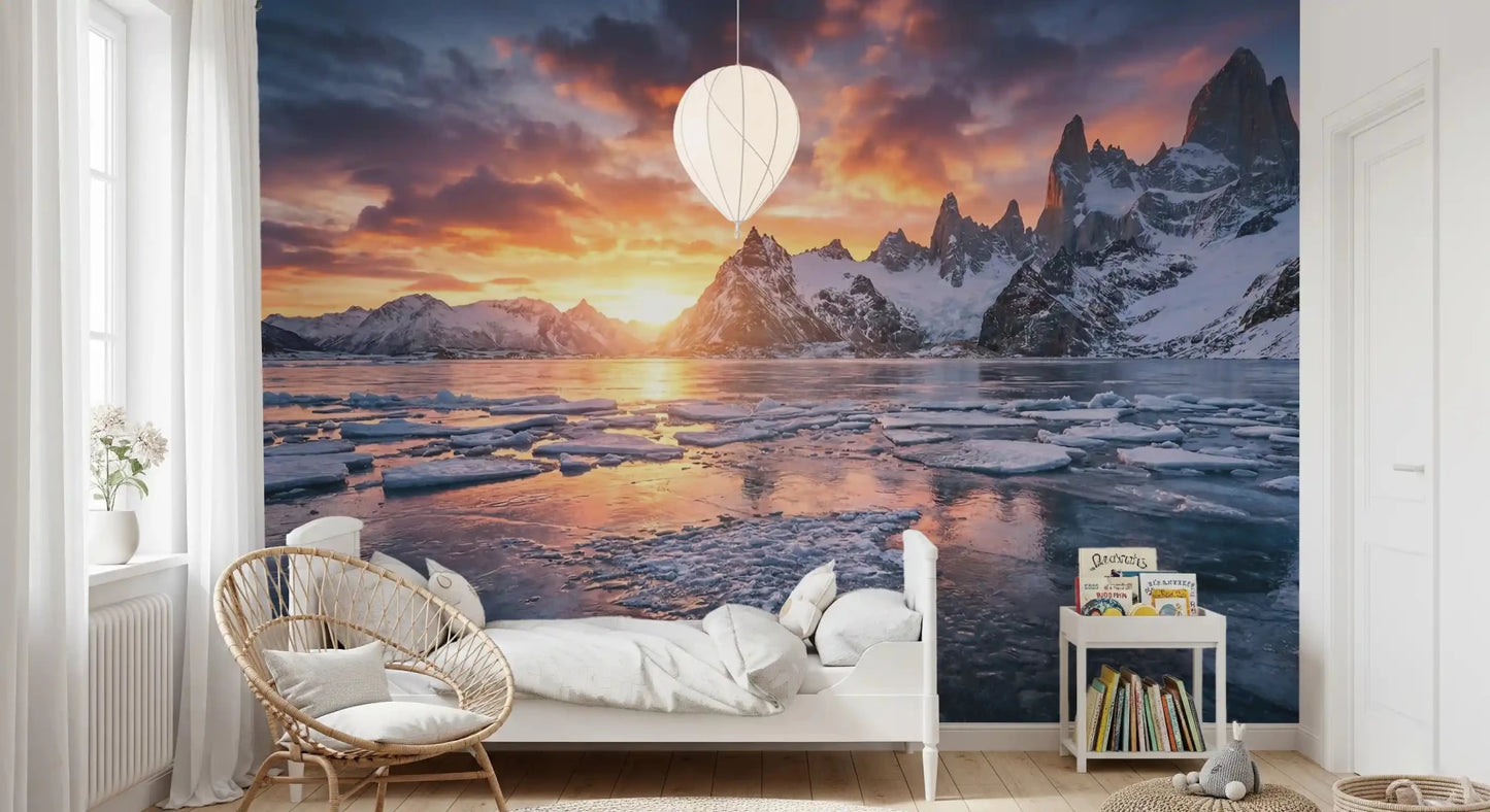 Framing Dramatic Ice Fire Peaks alpine sunset wall mural