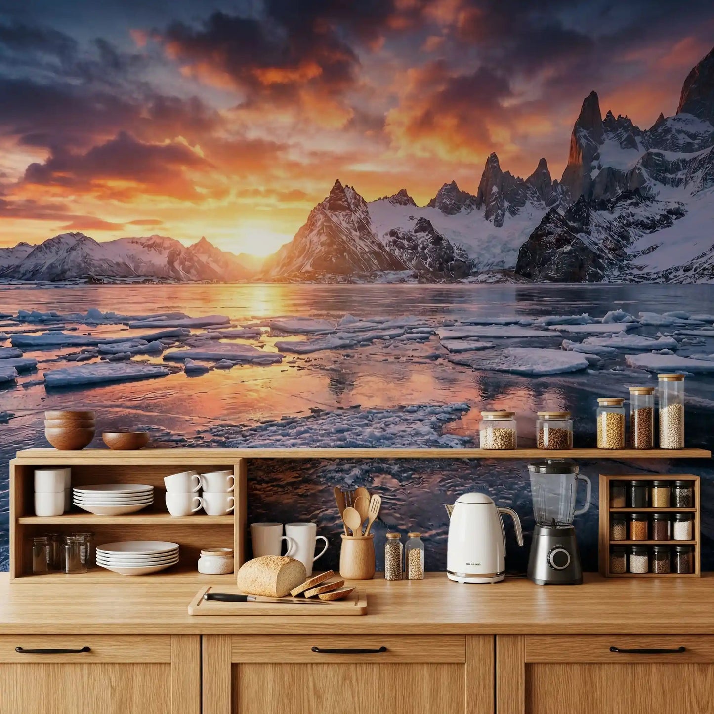 Presenting Dramatic Ice Fire Peaks sunset peaks wall mural
