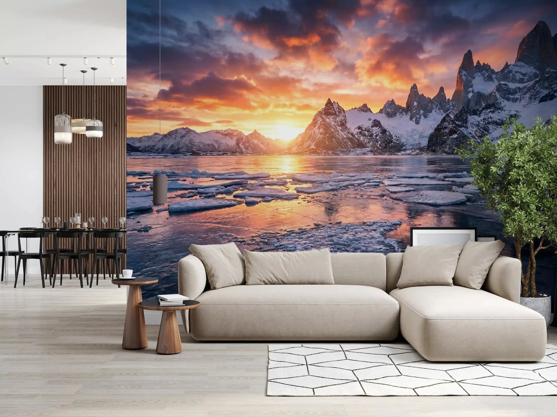 Emphasizing Dramatic Ice Fire Peaks reflection wall mural