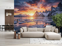 Emphasizing Dramatic Ice Fire Peaks reflection wall mural