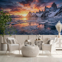 Showcasing Dramatic Ice Fire Peaks scenic mural in hallway