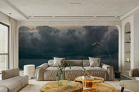 A beautiful coastal rock wallpaper mural with crashing waves.

