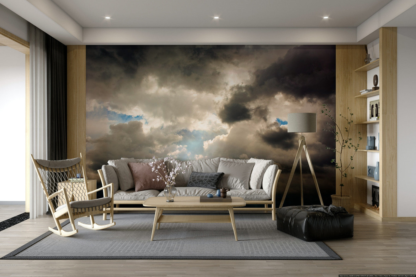 A beautiful abstract atmospheric wallpaper mural for a modern room.

