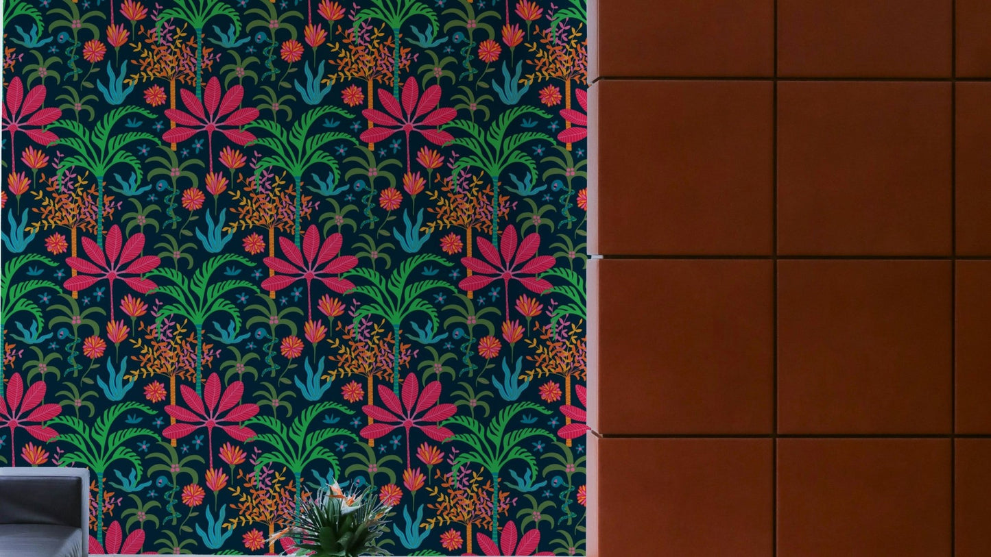 The floral and plant elements are a central focus of the image.

