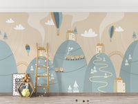 Playful Mountain with Houses Kids Dreamland Wallpaper - Giffywalls