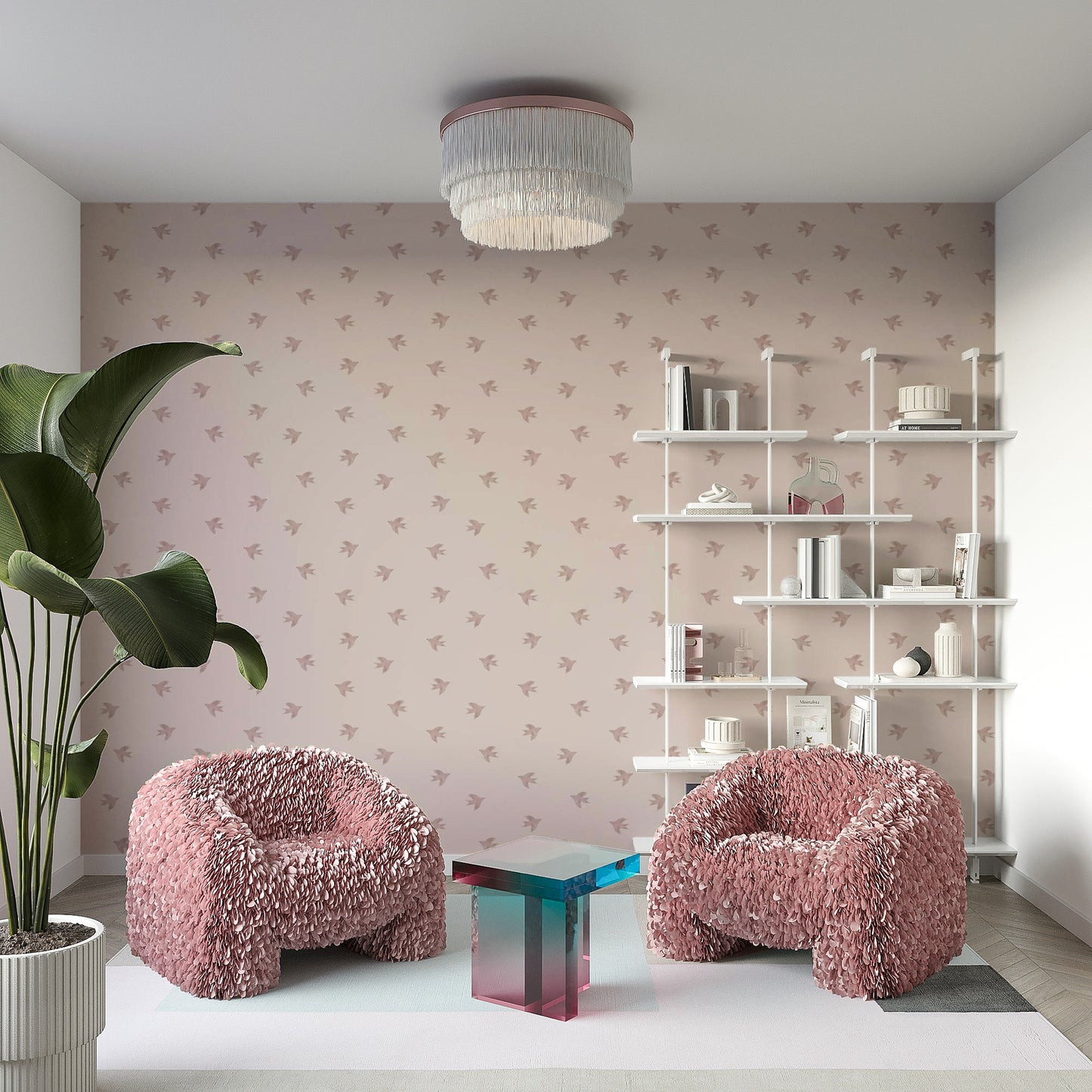 Dreamy Birds Shell Pink Wallpaper⁠