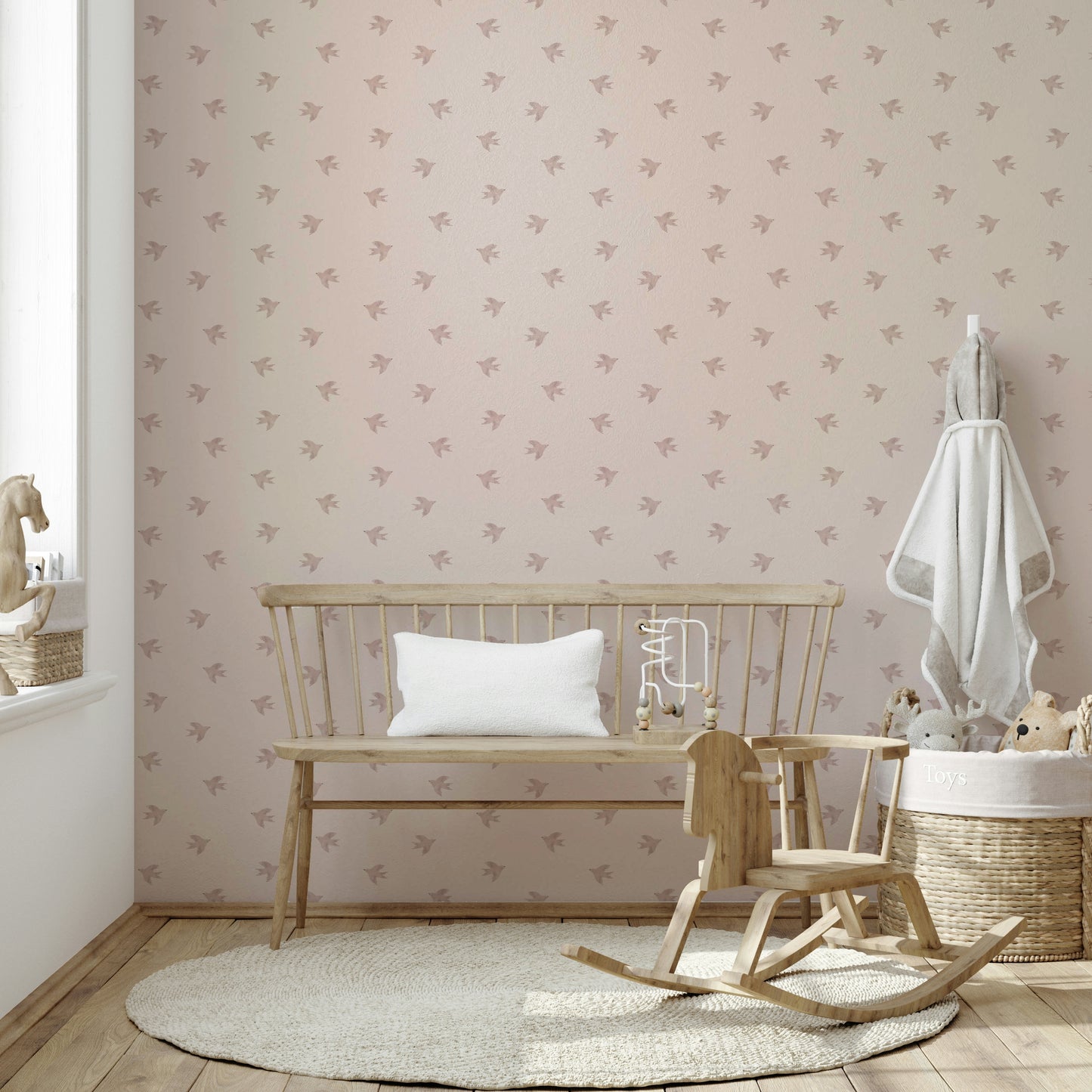Dreamy Birds Shell Pink Wallpaper⁠