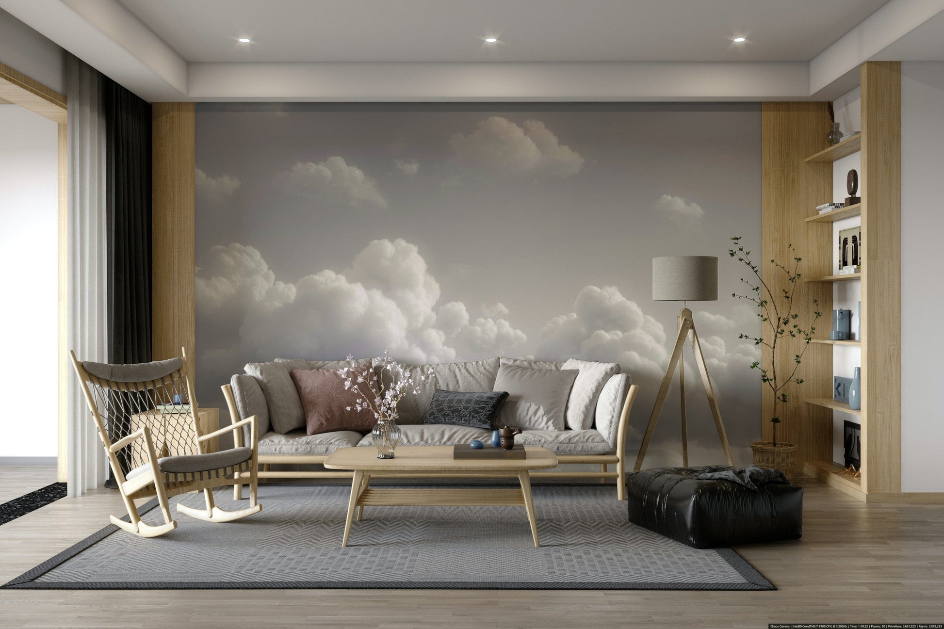 A beautiful blue sky wall mural for a living room.



