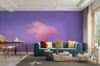 A minimalist interior with the cloud-themed wallpaper.

