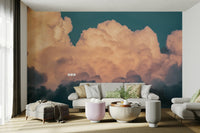 The peel and stick wallpaper showing realistic sky textures.