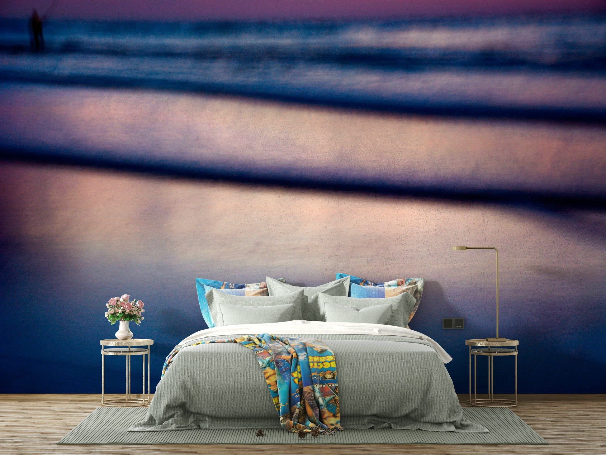 A tranquil abstract art mural on decorative wallpaper.

