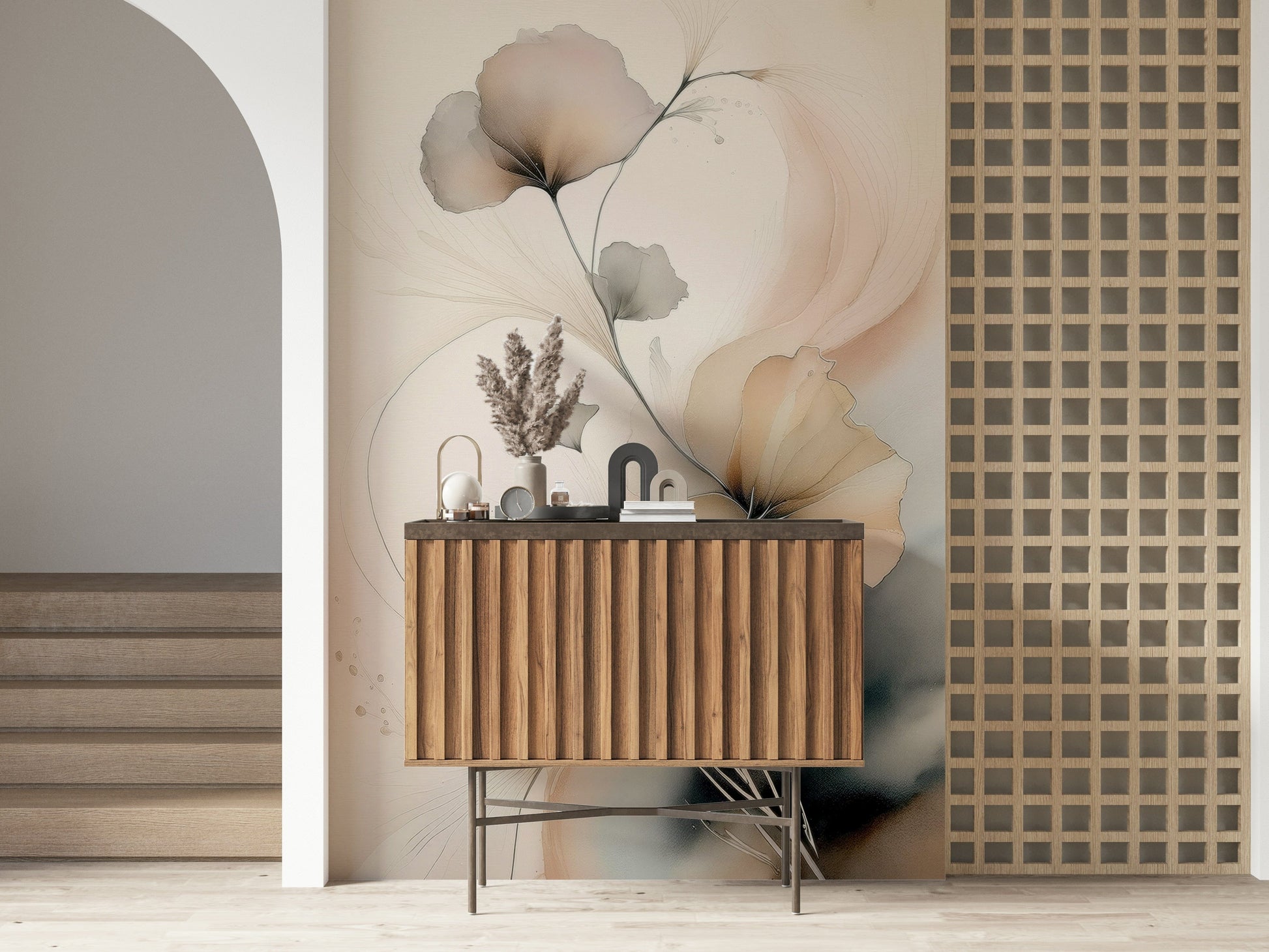 Whispers of Bloom mural with subtle floral details and calming tones for timeless wall décor.