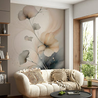Soft watercolor-inspired mural showcasing blooming flowers for a serene and graceful interior look.