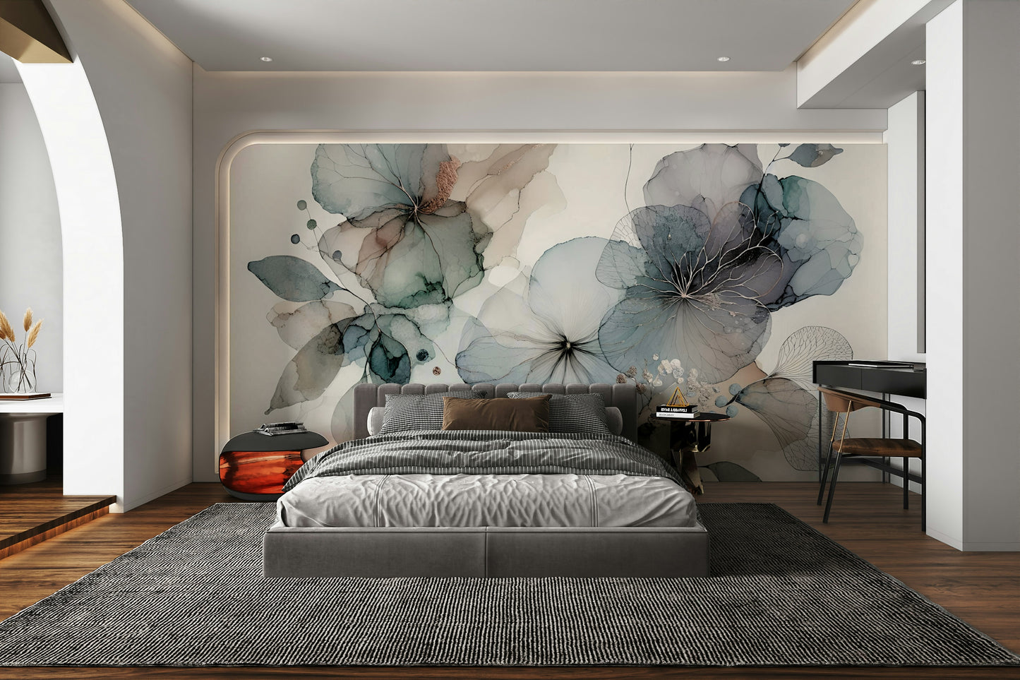 Elegant flower wallpaper for a peaceful master bedroom feature wall.