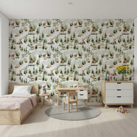 Forest Dreamscape log cabin look wall mural natural style.