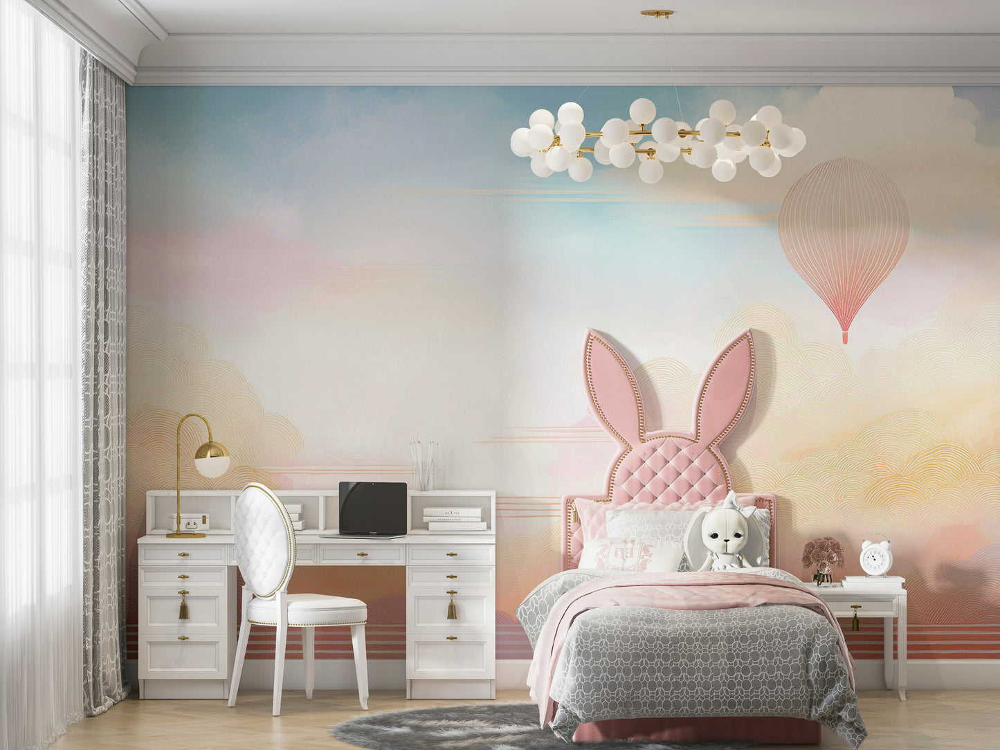 Close up of Dreamy Sky Adventure Wall Mural showing soft brushwork.