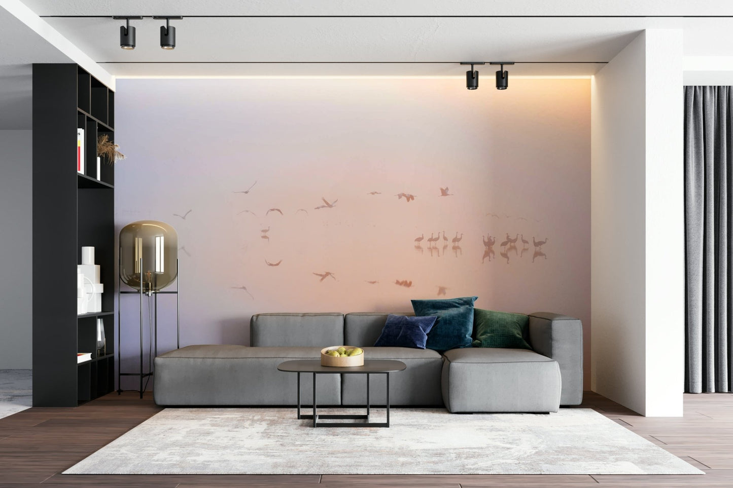 The colors are gentle, like soft pinks, oranges, and grays.
