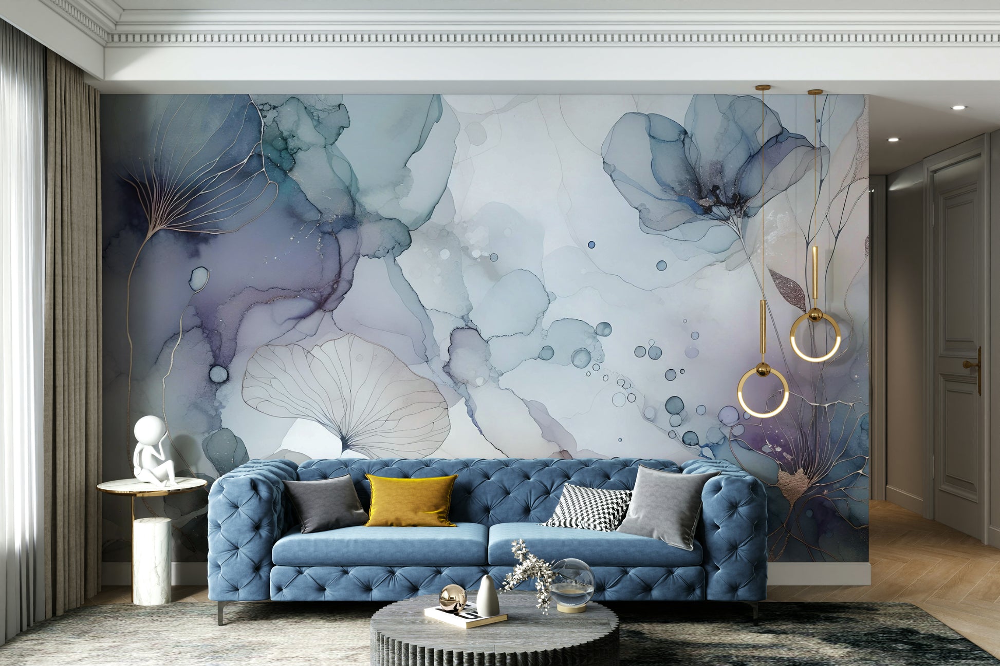 Elegant petal wallpaper for a peaceful master bedroom feature wall.