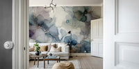 Dreamy Petals Wall Mural in a home office with a minimalist desk.