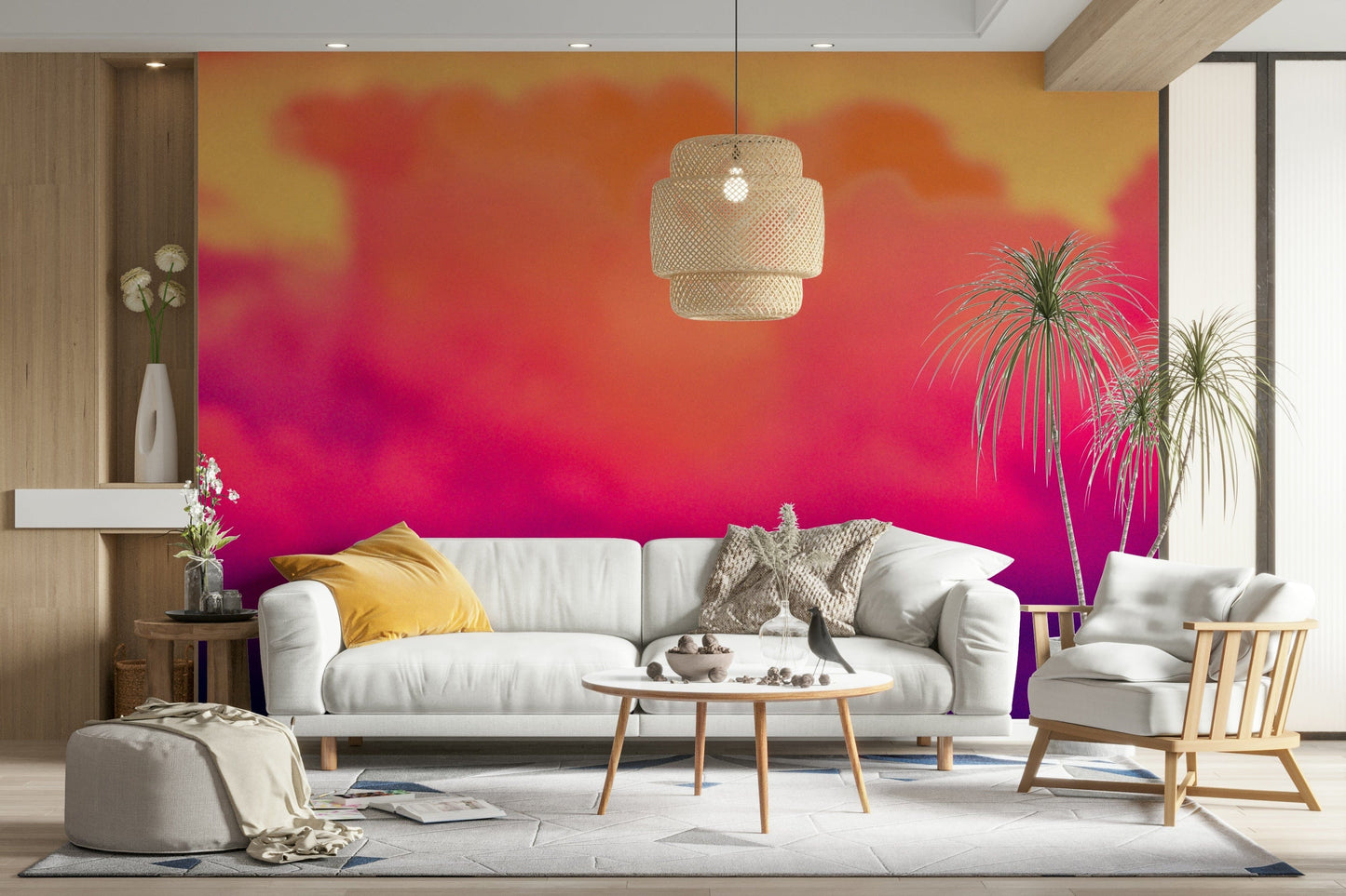 A beautiful serene sky wallpaper mural with soft clouds.

