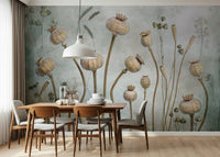 A beautiful wide-angle wall mural of delicate plants.


