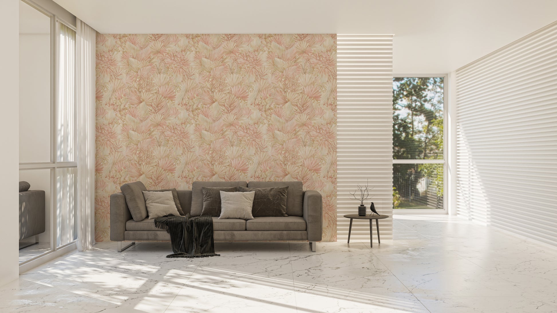 Neutral-tone palm leaf removable wallpaper