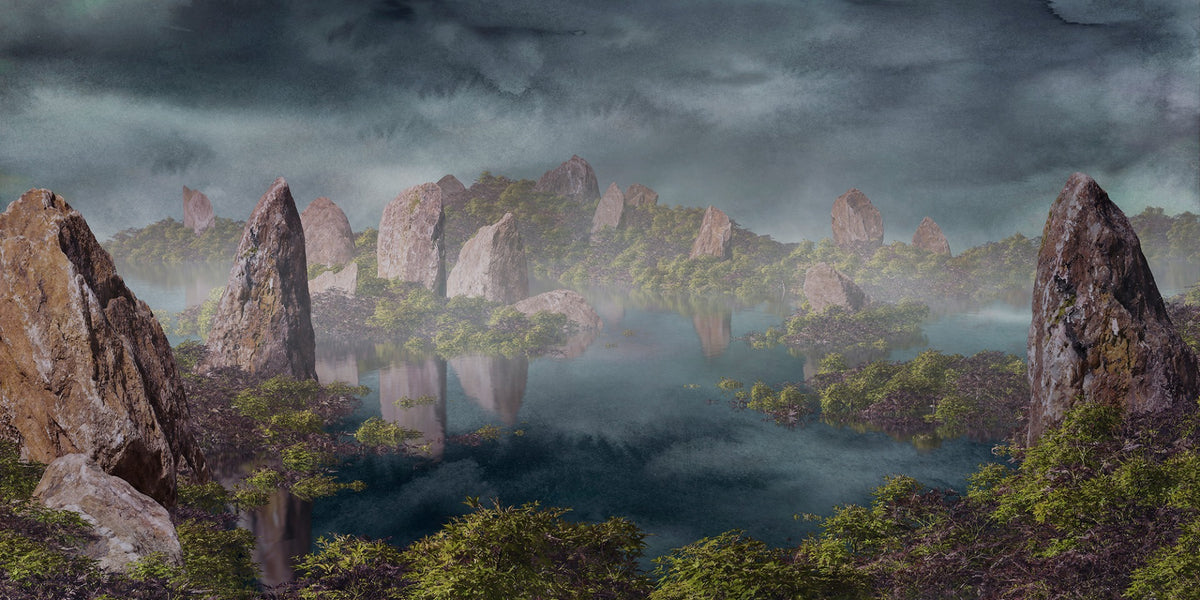Dramatic Chinese Landscape Blue Wallpaper Murals in your room