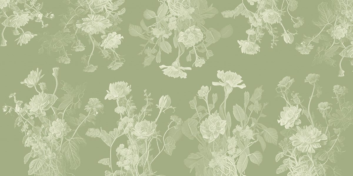 Green Floral Wallpaper Mural in your room — zoomed