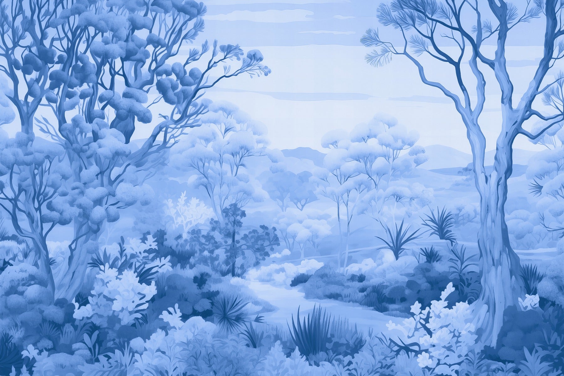 Autumn Forest Blue Color Wallpaper Mural