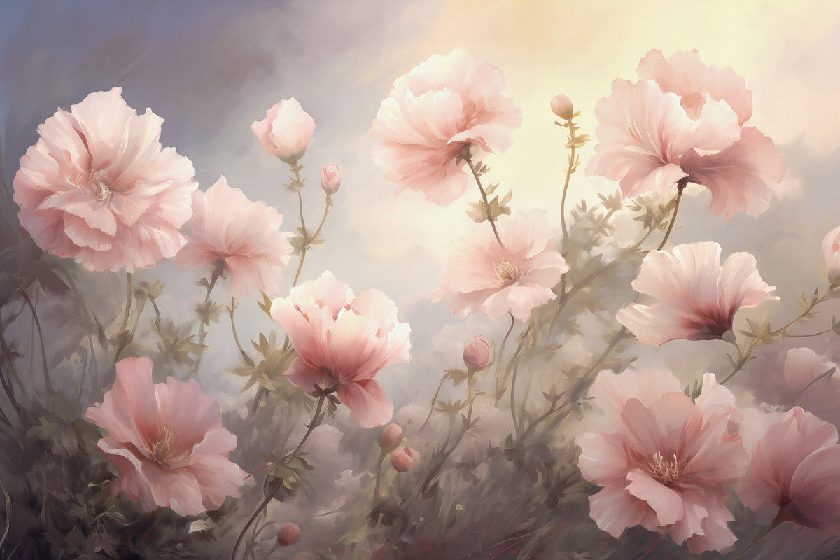 Godetia Pink Flower Wallpaper Mural in your room — zoomed