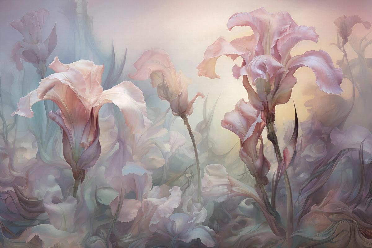 Iris Pale Pastel Floral Wallpaper Mural in your room