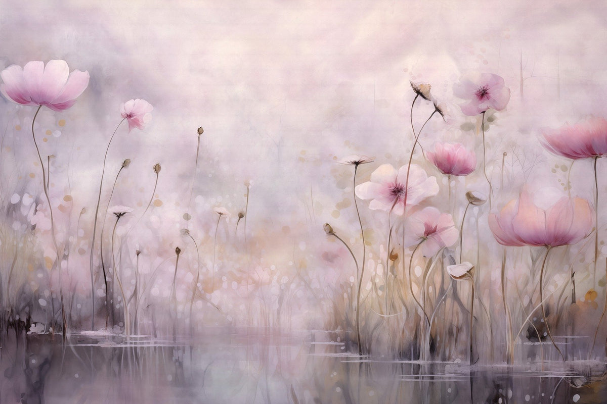 Pink Water Poppies Floral Wallpaper