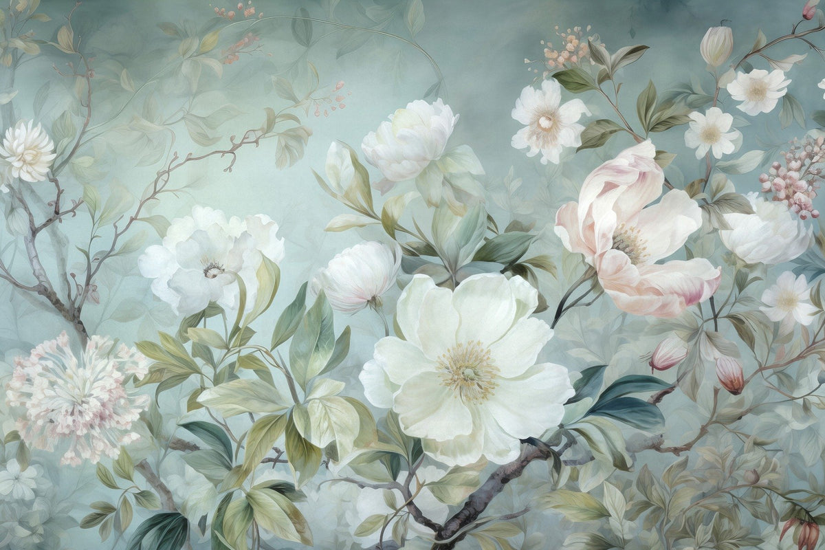 Blossom Green Floral Wallpaper Murals in your room