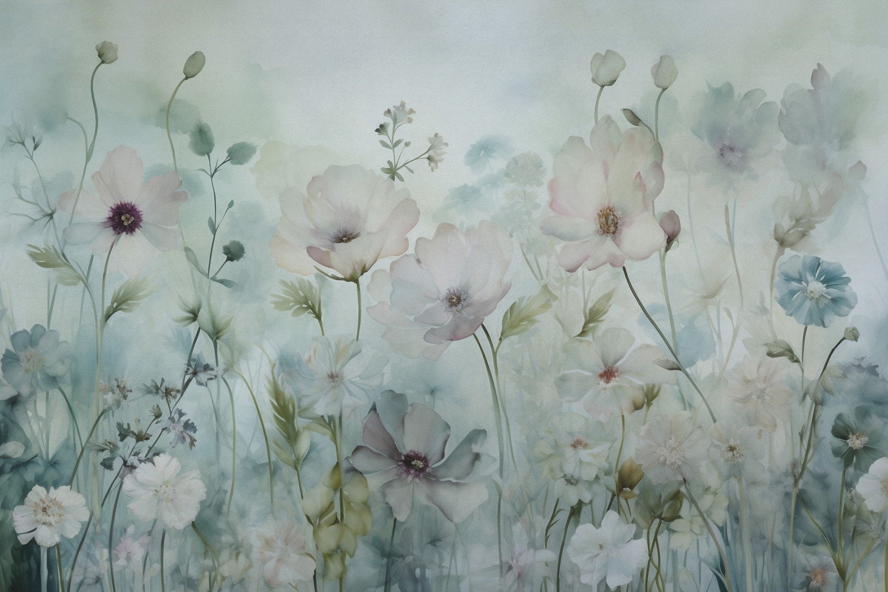 Spring Field Vintage Green Wallpaper