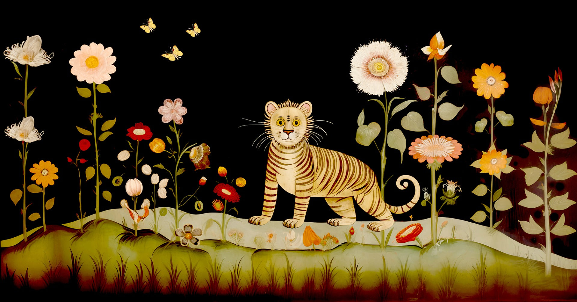 Tibetan Flower Tiger Wallpaper Murals