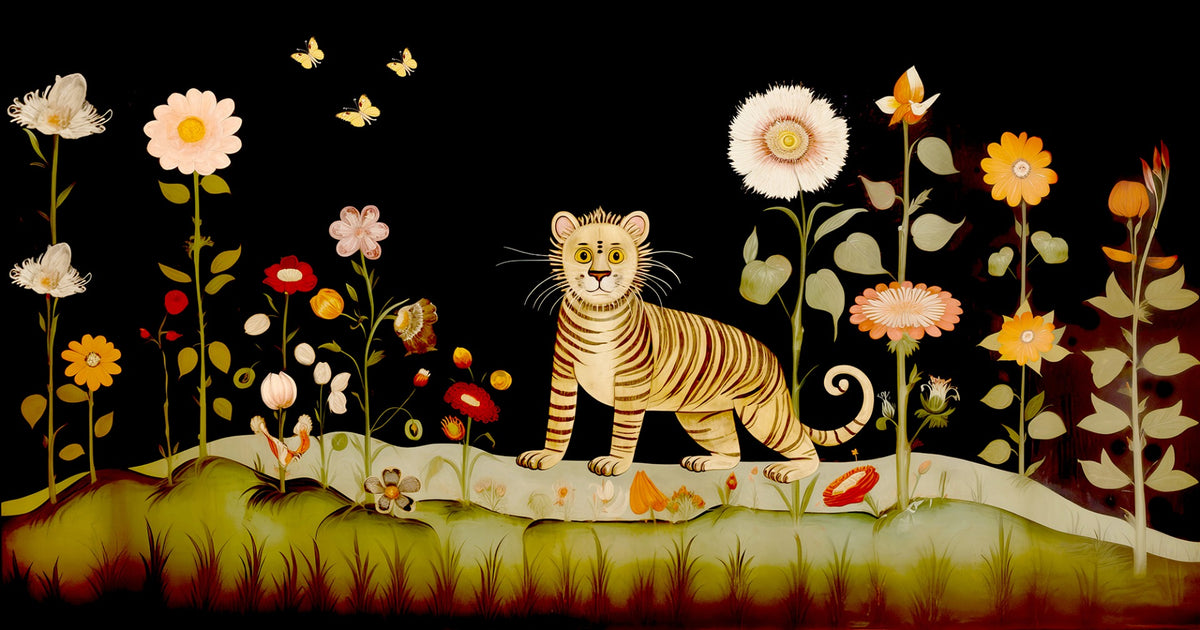 Tibetan Flower Tiger Wallpaper Murals in your room — zoomed