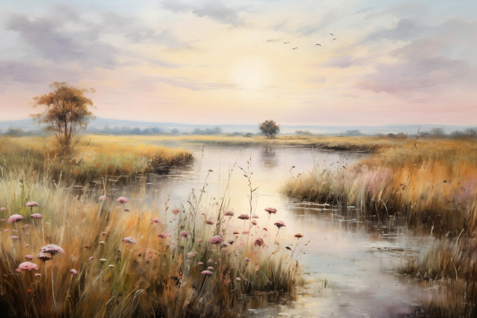 Watercolor Wetlands Landscape Lake Wallpaper