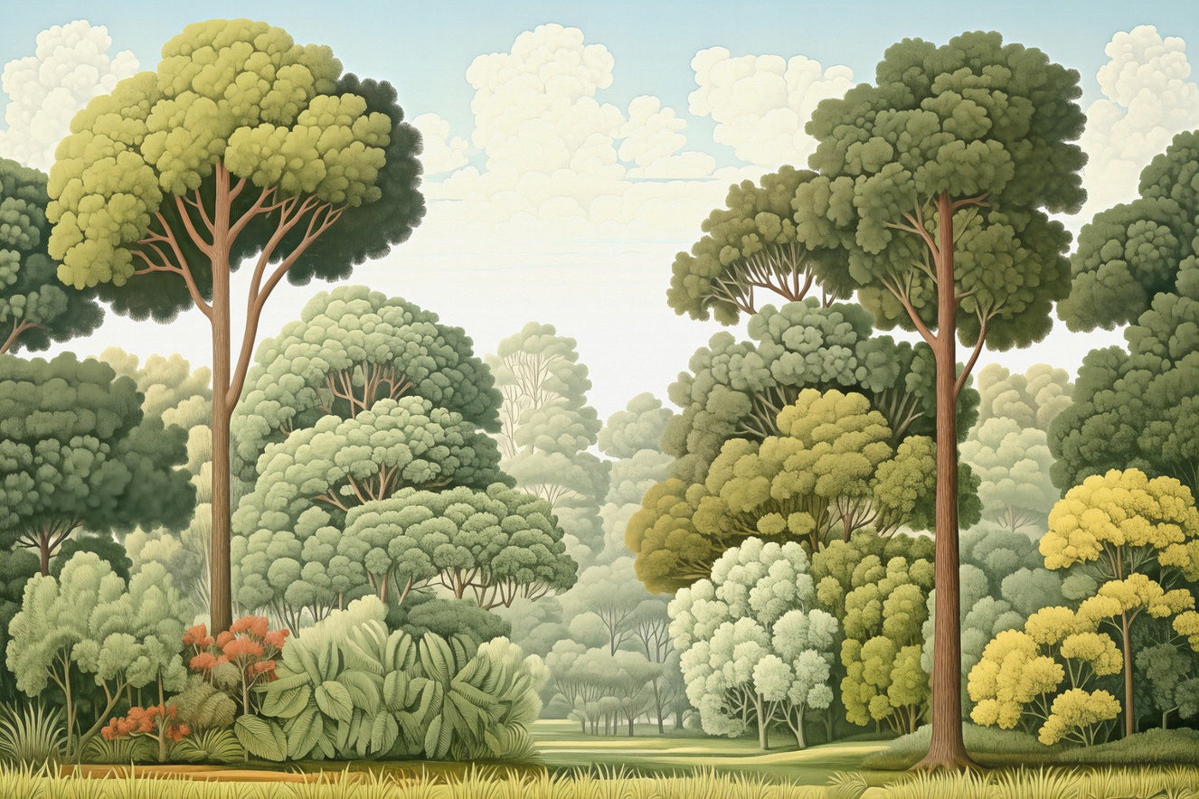 Green Natural Woodcut Forest Wallpaper