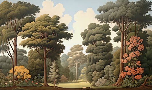 Forest Woodcut Green Nature Wallpaper Murals
