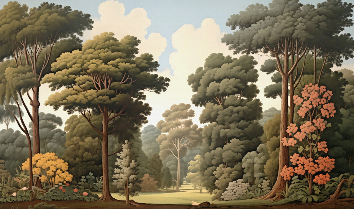 Forest Woodcut Green Nature Wallpaper Murals in your room — zoomed