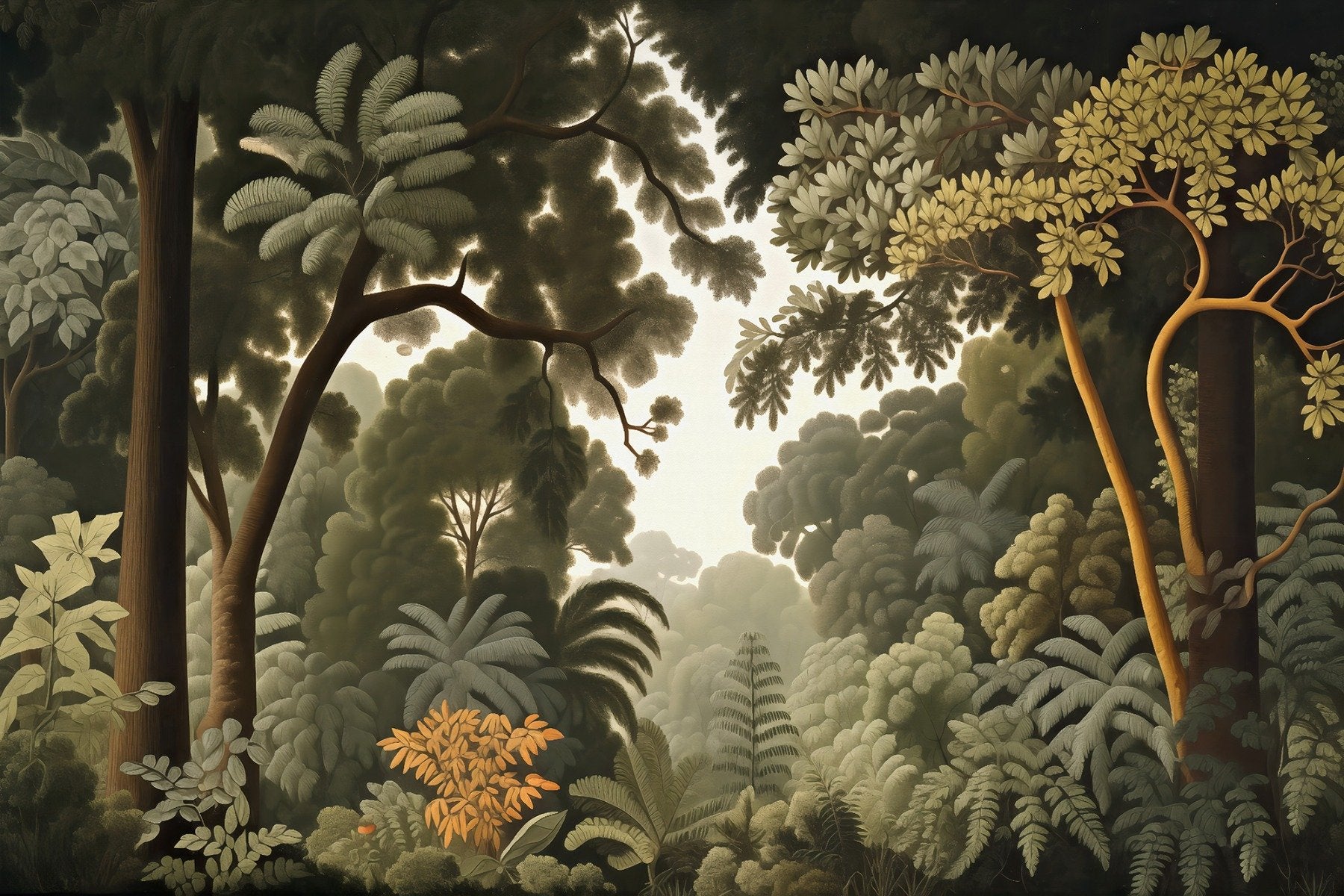 Woodcut Green Nature Botanical Wallpaper