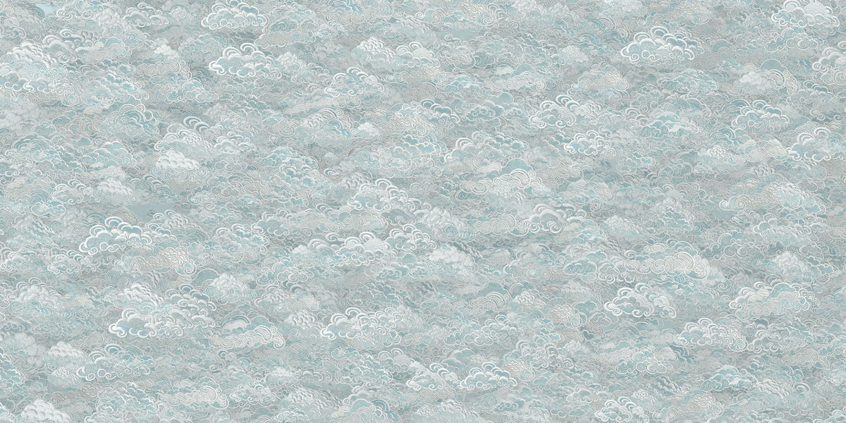 Clouds Baby Blue and White Wallpaper Murals in your room — zoomed