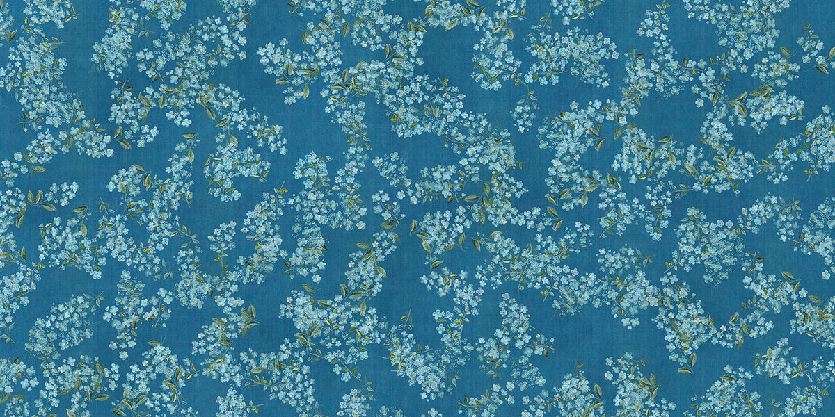 Blue Floral Peel and Stick Wallpaper in your room — zoomed
