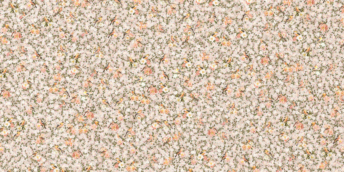 Birds and Florals Orange Color Wallpaper Mural