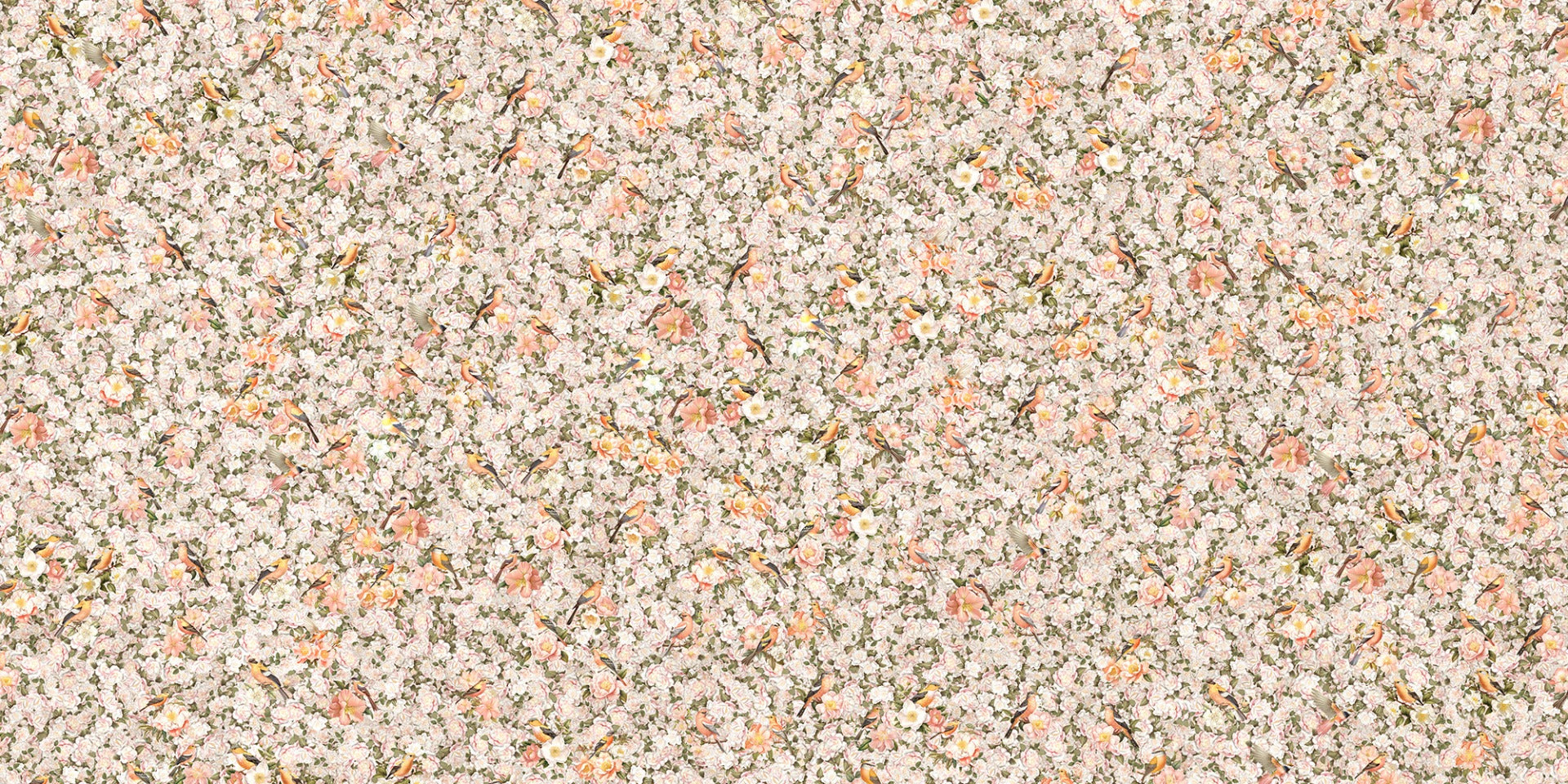 Birds and Florals Orange Color Wallpaper Mural in your room — zoomed