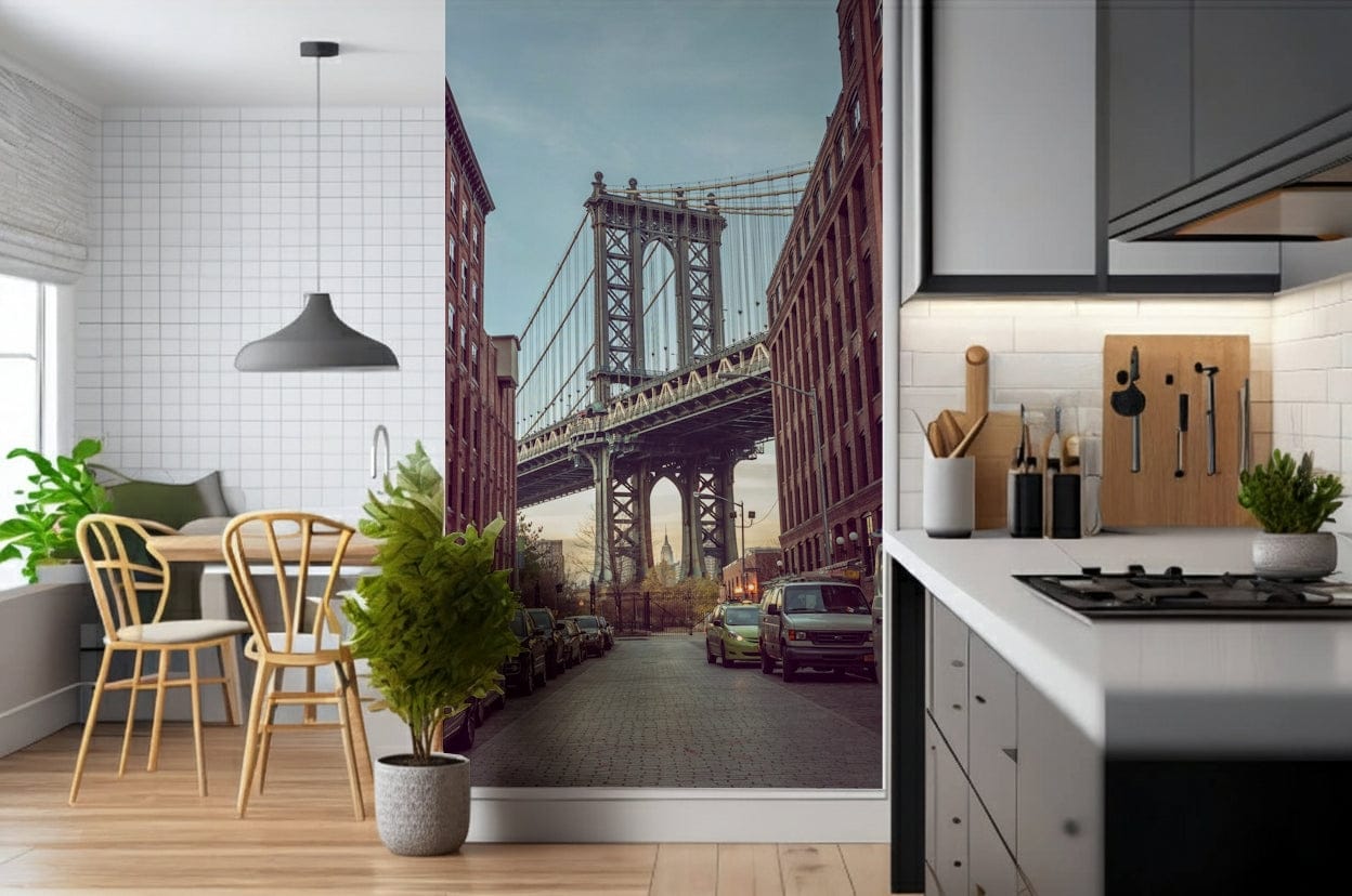 Urban architectural DUMBO Dawn wallpaper for apartment.