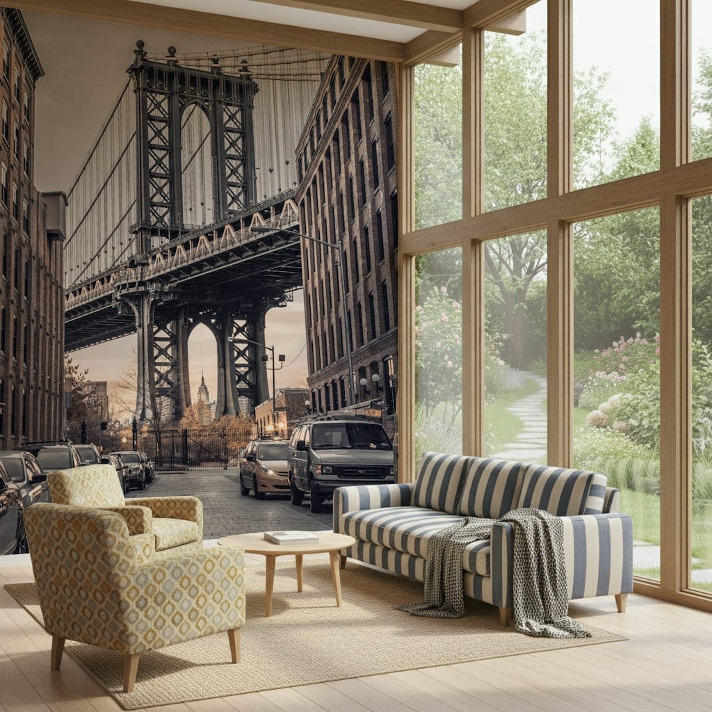 Classic Dumbo photo wallpaper, showcasing the famous Manhattan bridge portal.