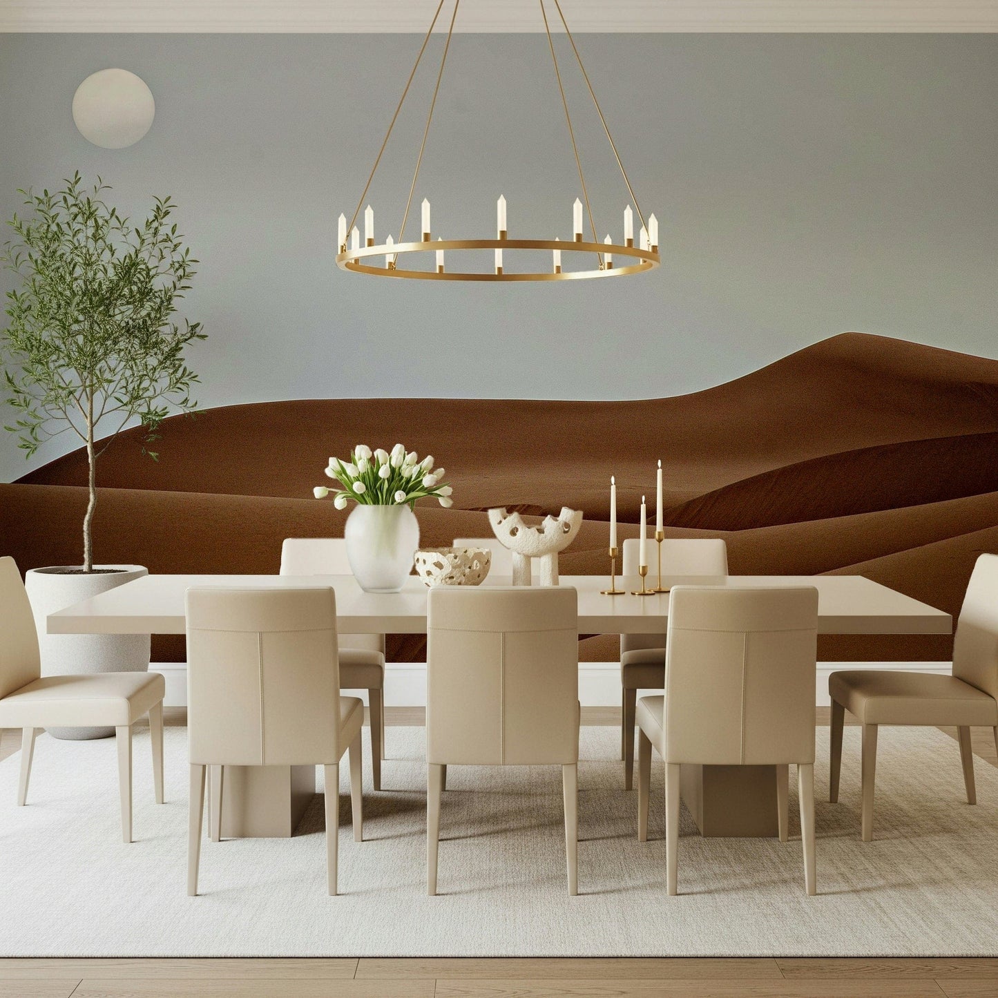 Earthy Dunes Under the Sun accent, minimalist horizon wall piece.