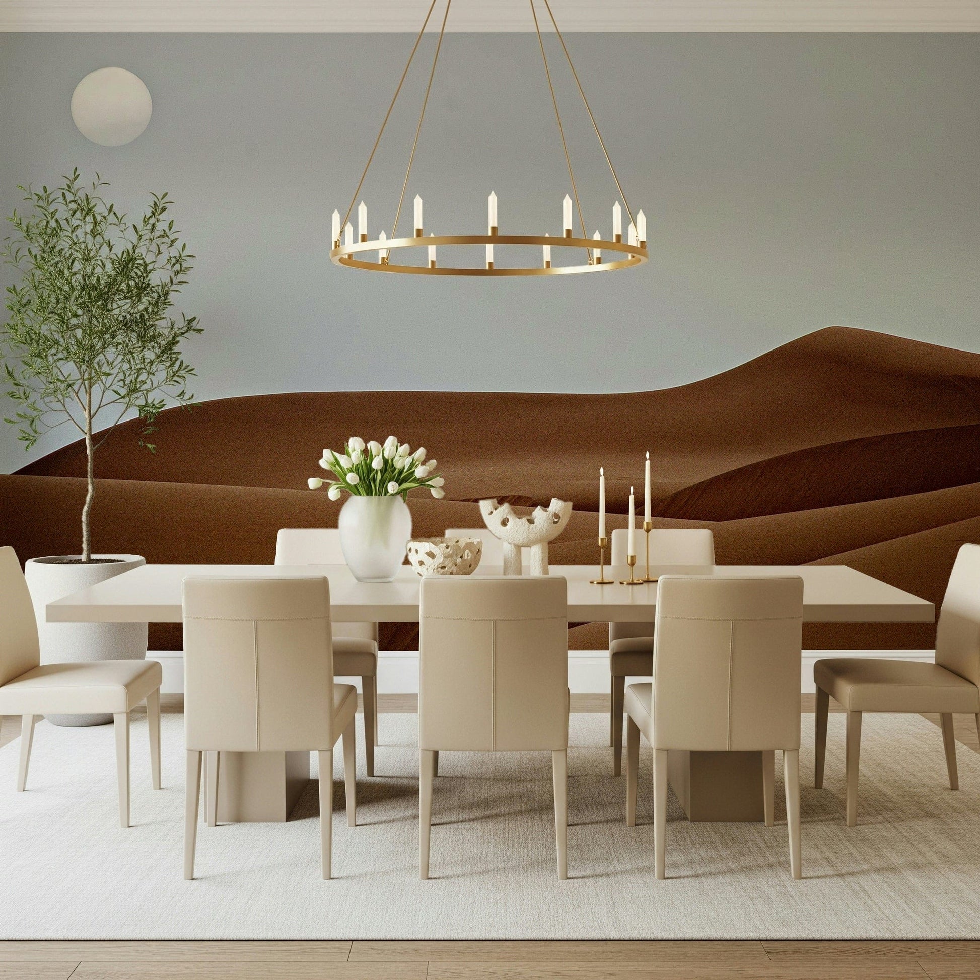 Earthy Dunes Under the Sun accent, minimalist horizon wall piece.