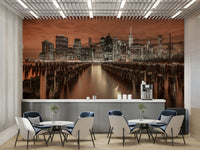 The mural gives a feeling of being in a classic urban setting.

